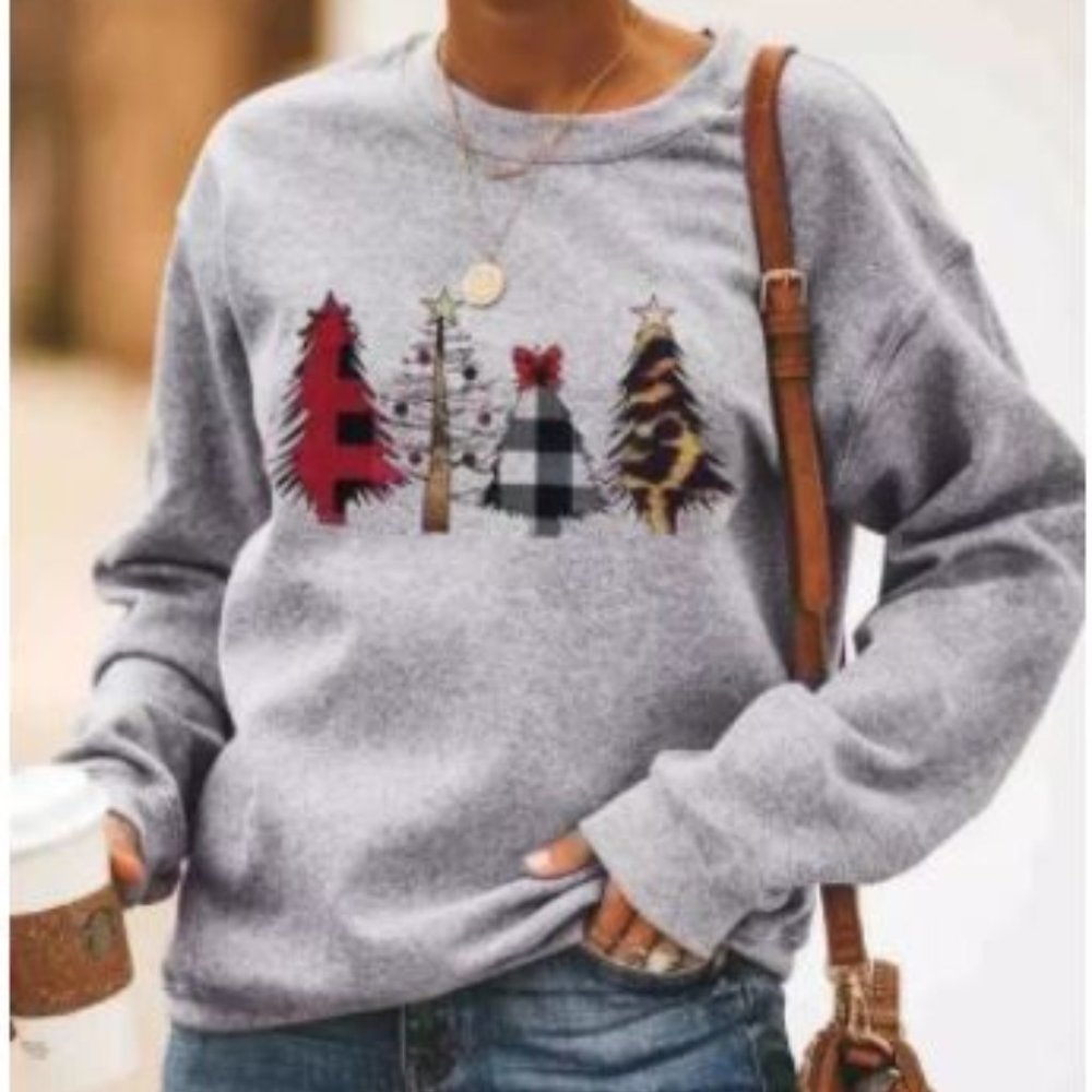 Grey Leopard Christmas Tree Sweatshirt